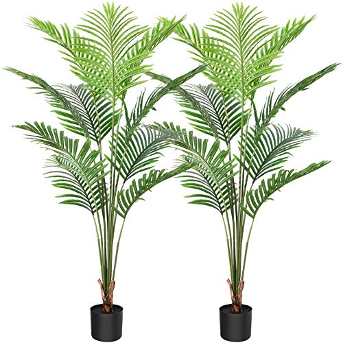 CROSOFMI Artificial Areca Palm Tree 150CM Fake Tropical Palm Plant,Perfect Faux Dypsis Lutescens Plants in Pot for Indoor Outdoor Home Office Garden Modern Decoration Housewarming Gift（2 Pack）