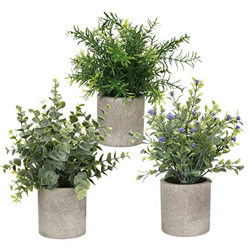 3 Sets Decorative Artificial Plants,Green Plants Indoor Real Boom，Outdoors Large Potted，Eucalyptus,Rosemary and Gypsophila for Living Room Garden Decoration Bathroom,Bedroom,Kitchen,Office Desk PlantA