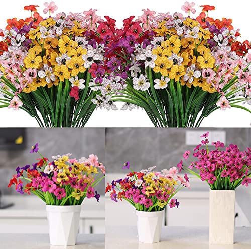 FEOYA 14 PCS Artificial Flowers Outdoor Plants for Decoration,6 Colors Artificial Plants Fake Flowers, Silk Flowers for Outside Hanging Home Garden Patio Decoration-Multicoloured
