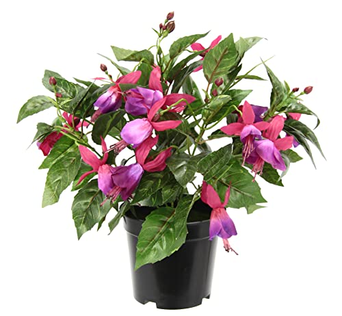 Artificial Ornamental Plant Fuchsia in Pot Artificial Plant Indoor Plant Flowers Artificial Flowers Silk Flowers Fake Double Petals Potted Plant Hybrid Hort Flores