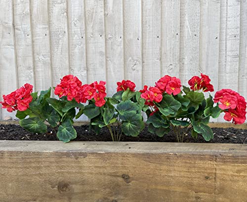 Garden365 - Artificial Geraniums 3 PACK - Outdoor Plants for All Year Round, Fake Faux Flowers for Outside, Waterproof & UV Protected Artificial Bedding Plants (Red)