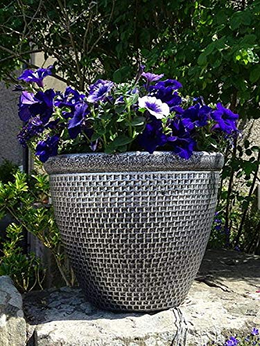 SG Traders 2 X Large Plastic Round Cromarty Plant Pot Flower Pot Planter Garden Decoration Antique Silver 30cm Outside Planters Outdoor With Drainage Holes