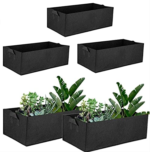 5 Pack Rectangular Garden Grow Bag Felt Planter Bags Square Planting Container Fabric Pots With Handles Outdoor Indoor Garden Growing Pot For Flowers Vegetables Tomatoes Potatoes 60*30*20cm Black