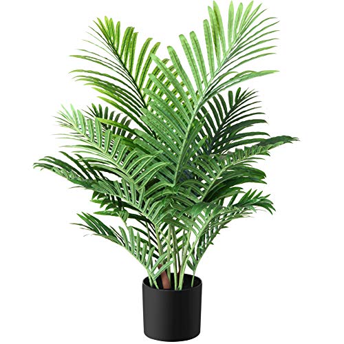 Fopamtri Artificial Plants Indoor Faux Areca Palm 90cm in Plastic Pot Large Fake Tropical Palm Plants with Artificial Foliage for Home House Office Decoration(1PACK)