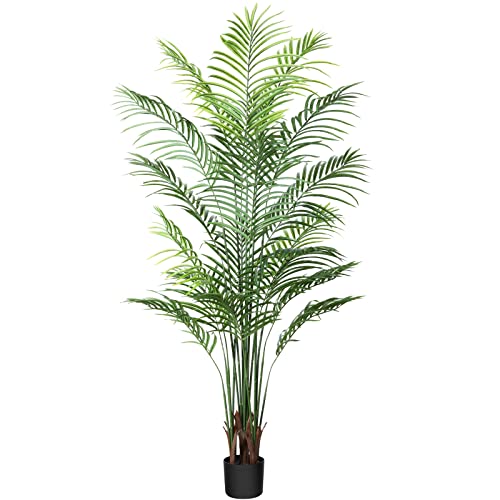 CROSOFMI Artificial Areca Palm Tree 170CM Fake Tropical Palm Plant,Perfect Faux Dypsis Lutescens Plants in Pot for Indoor Outdoor Home Office Garden Modern Decoration Housewarming Gift（1 Pack）